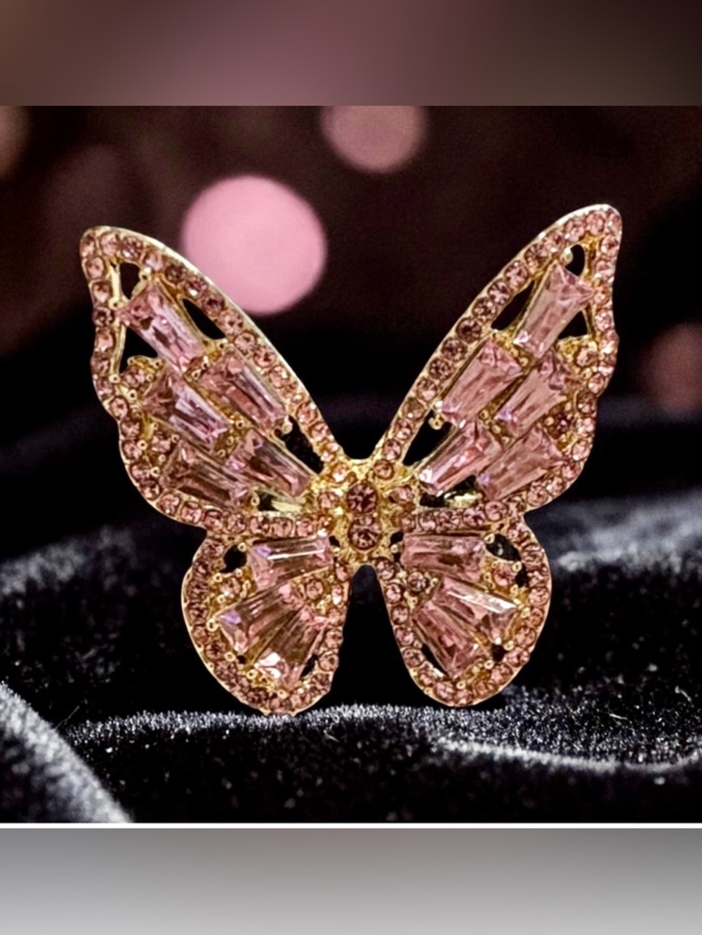 Elegant Pink Butterfly Adjustable Ring
